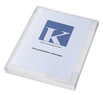 Bild 1 von Polypropylen-PP-Sammelbox 0,6 mm, transparent, inkl. Vortasche, Füllhöhe 25 mm, mit Steckverschluß