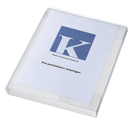 Bild 1 von Polypropylen-PP-Sammelbox 0,6 mm, transparent, inkl. Vortasche, Füllhöhe 25 mm, mit Steckverschluß